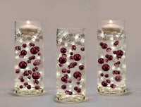 100 Floating Burgundy Pearls/Gems- Large Sizes- Option: 6 Submersible Fairy Lights Strings Hidable Submersible Batteries- Makes 2 Gallons of Transparent Water Gels for Vases