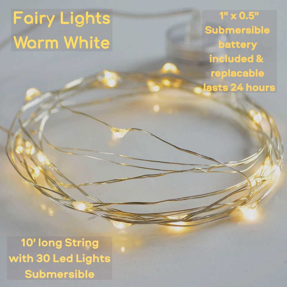 Led Fairy Lights Strings Garland-Set of 3-Choice of Cool White or Warm White Glow-Fully Submersible/Waterproof-Not including Floating Pearls