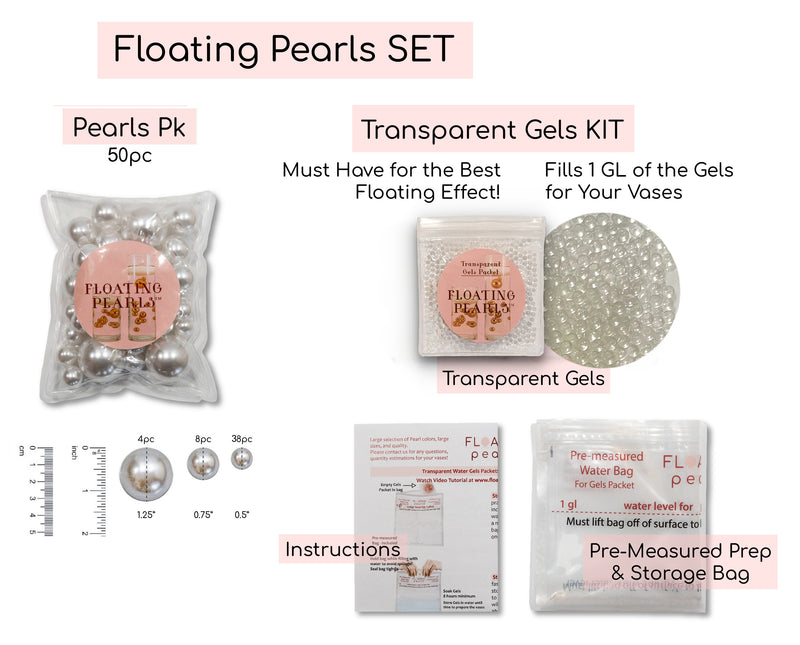 75 Floating Gold Pearls- Large- Fills 1 Gallon of Floating Pearls and Transparent Floating Gels- With Measured Gels Prep Bag- Option of 3 Fairy Lights Strings