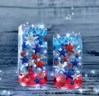 75 Floating Glitter Patriotic Stars & Red/Blue Color Effects- Fill 1 Gallon of Transparent Gels for Floating Effect-With Measured Floating Gels Bag-Option of 3 Fairy Lights Strings