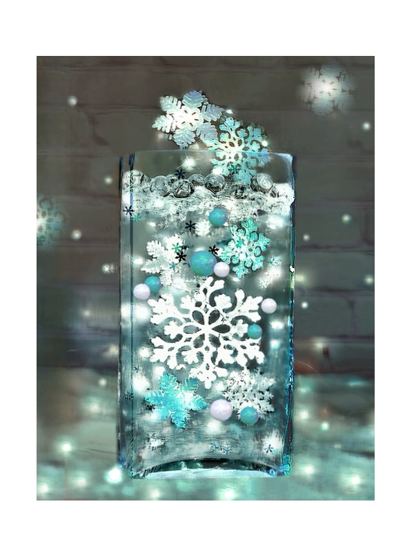 50 Floating Sparkling Snowflakes-Aqua Blue Pearls-Snowballs-Fills 1 Gallon-With Transparent Gels Floating Kit-Option: 3 Floating Submersible Fairy Lights-Vase Decorations