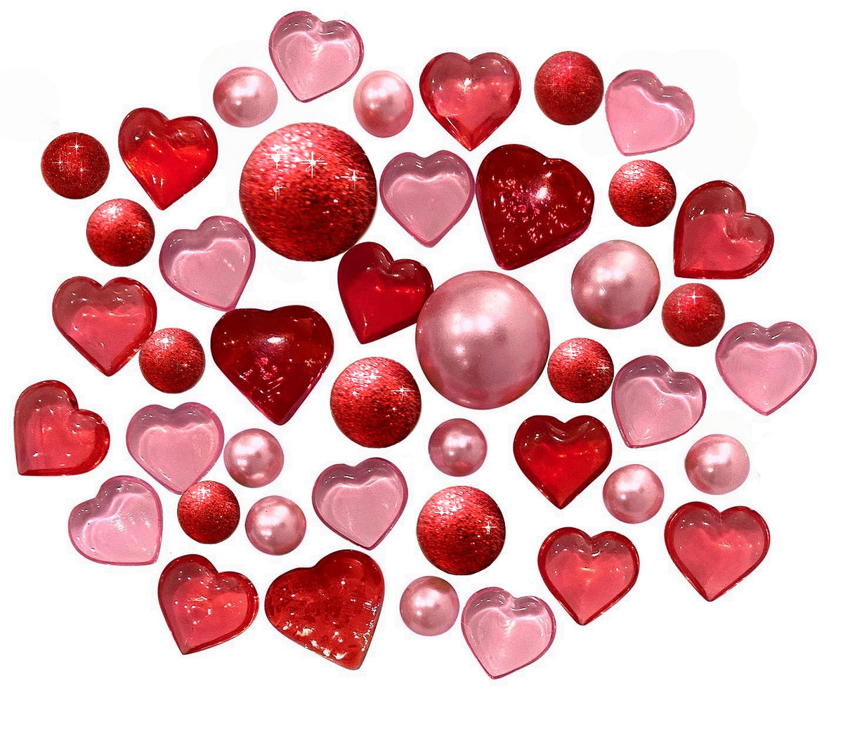 75 Floating Red Hearts & Pink Hearts With Matching Floating Pearls-Fills 1 Gallon of the Transparent Gels for Floating Effect-With Exclusive Floating Gels measured Prep Bag-Option:3 Submersible Fairy Lights Strings