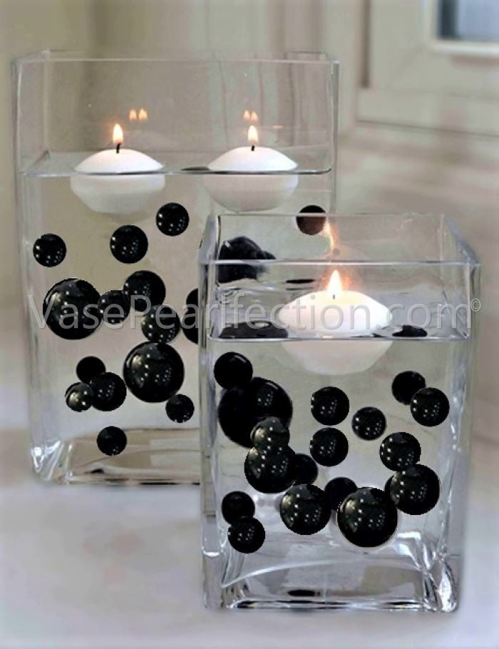 75 Floating Black Pearls Large Sizes- Fills 1 Gallon of the Floating Transparent Water Gels for Your Vases- Option 3 Submersible Fairy Lights Strings Hidable