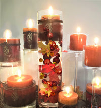 50 Floating Realistic Fall Leaves, Mums, Pumpkin Gems-Pearls-Fills 1 Gallon of The Transparent Floating Gels-Options of 3 Submersible Fairy Lights Strings