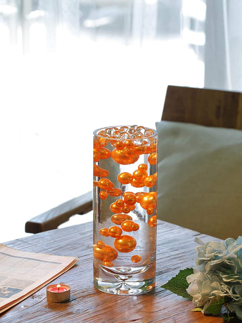 Floating Sparkling Bright Orange Round Gems - Fills 1 GL of Floating Transparent Gels for your vases - With Pre-measured Gels Prep/Storage Bag